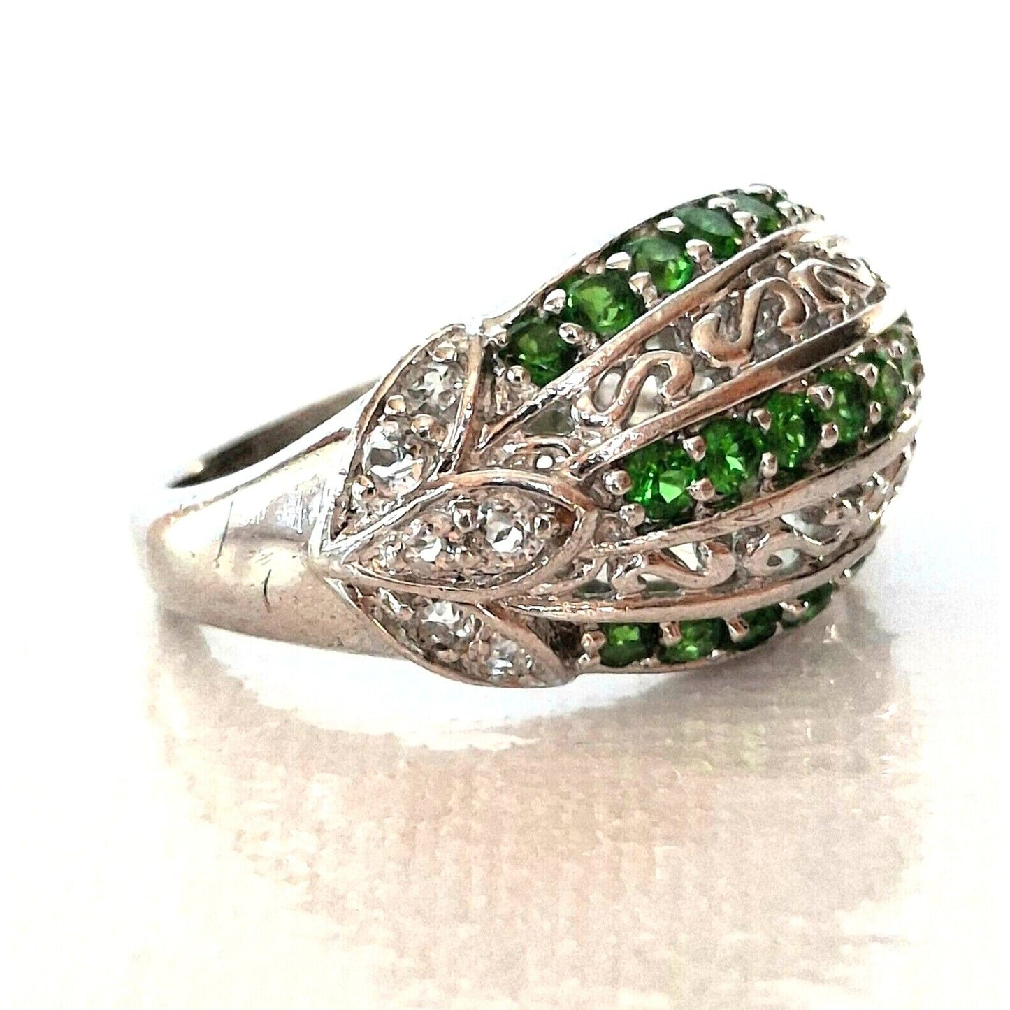 925 STERLING SILVER LAB-CREATED  EMERALD  AND TOPAZ RING SIZE 6.5 SKY