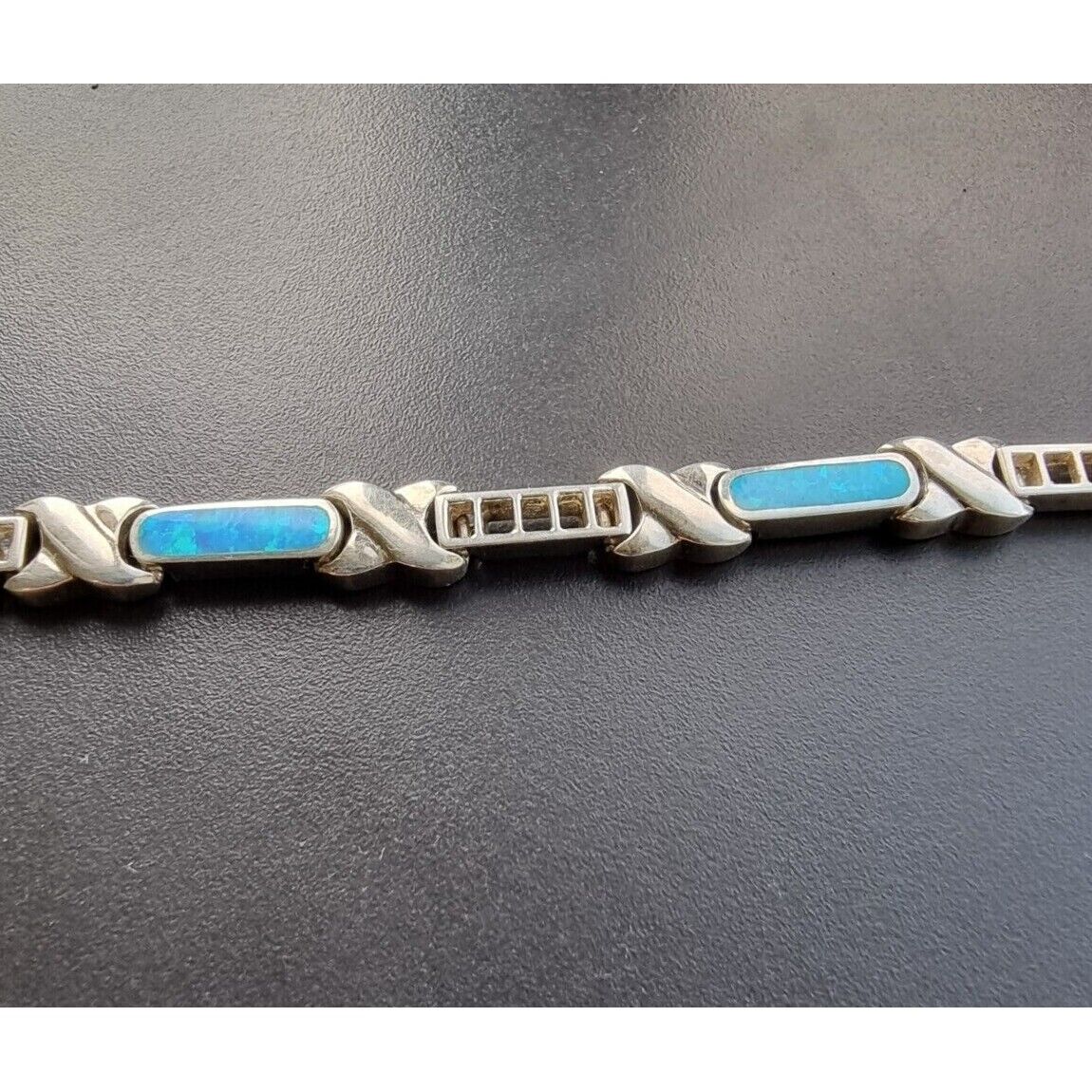 ELEGANT 925 STERLING SILVER INLAY BLUE OPAL BRACELET  7.5 INCH AT