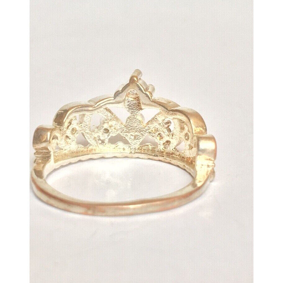 925 STERLING SILVER GOLD ACCENTS CZ CROWN DIADEM RING. SIZE 6.75 SKY