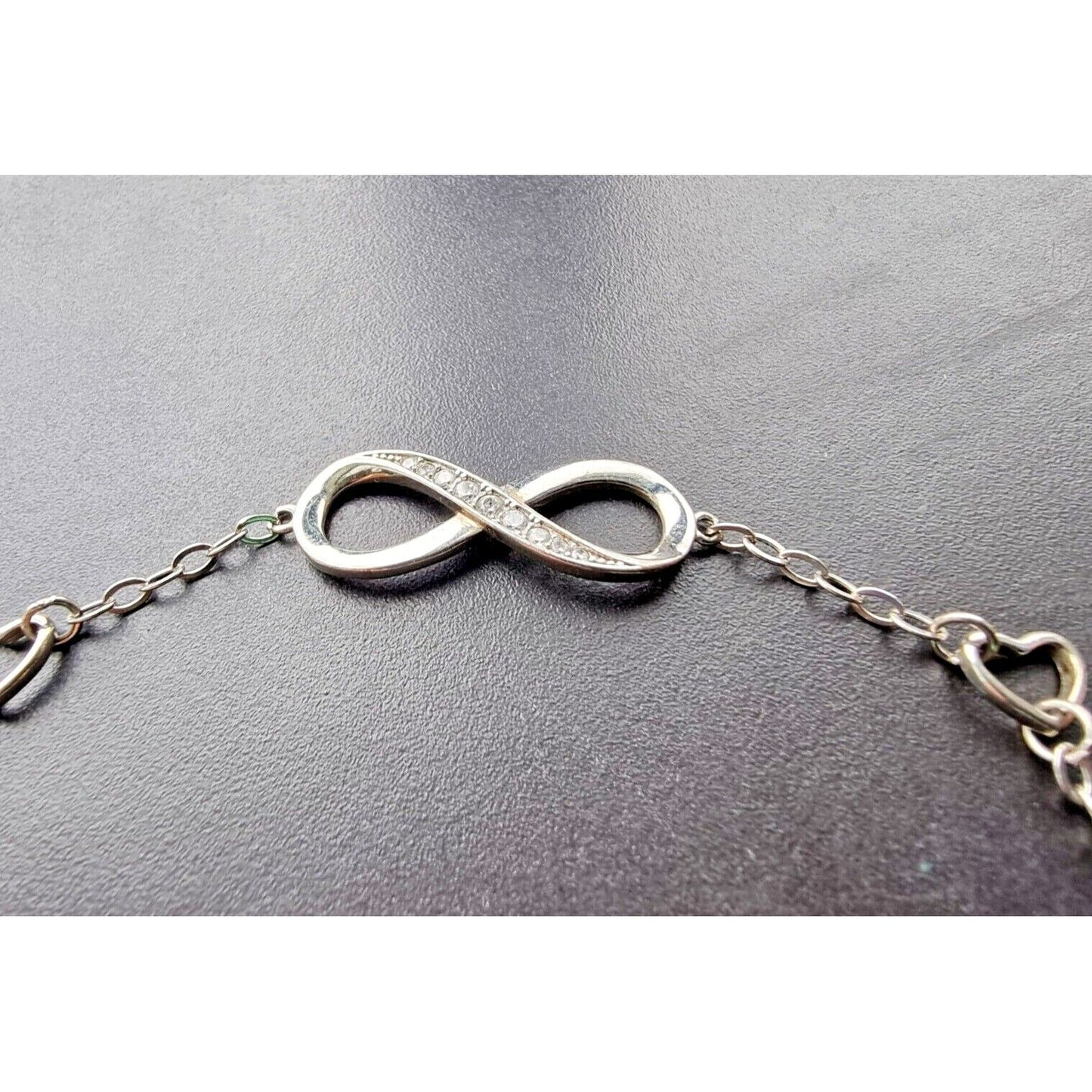 BILLIE BIJOUX DAINTY 925 STERLING SILVER INFINITY AND HEARTS BRACELET 8 inch AT