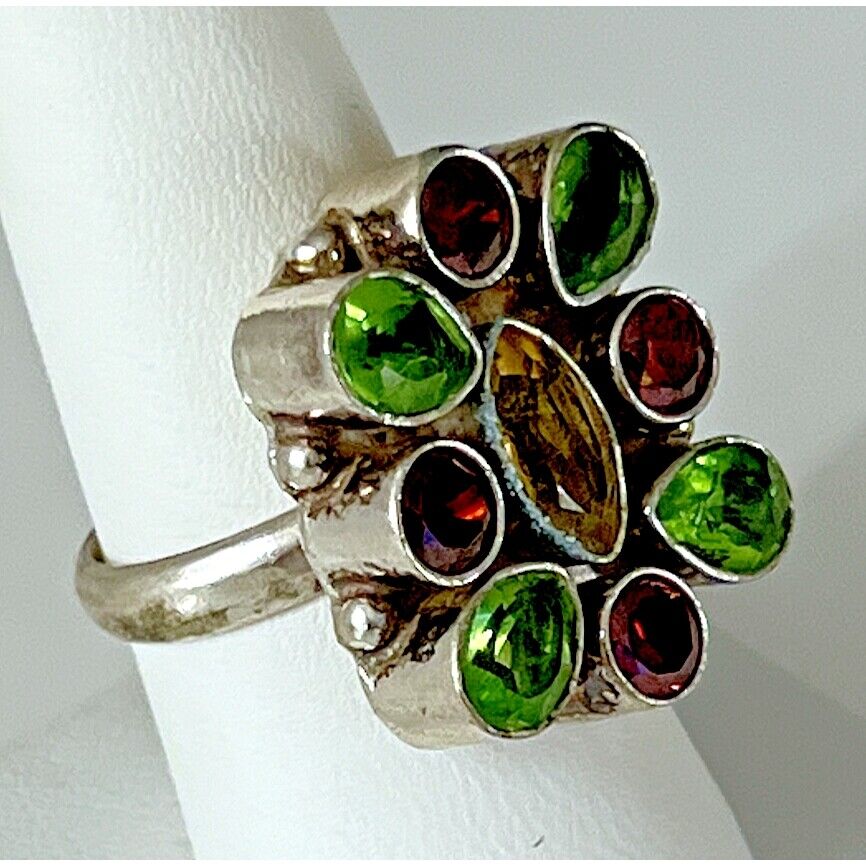 925 STERLING SILVER MULTICOLORED CZ'S RING SIZE 8.5 SKY