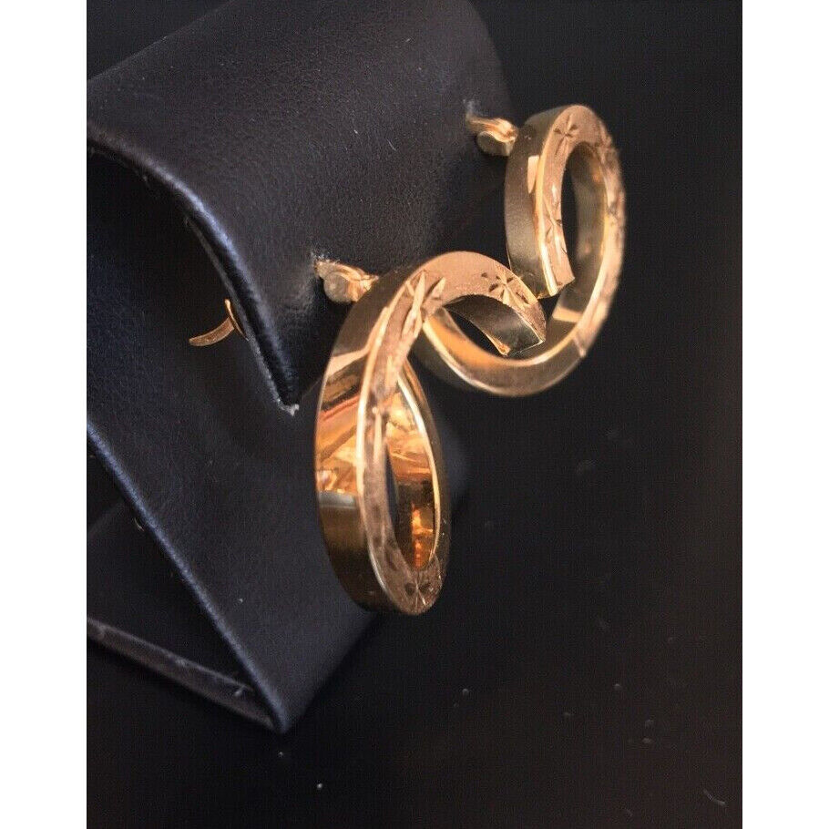 14 K YELLOW GOLD SPIRAL HOOP EARRINGS SKY