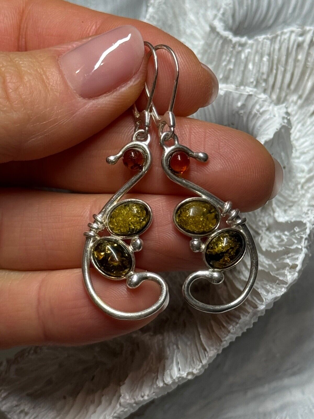 925 STERLING SILVER AMBER EARRINGS LENGTH 2 Inch