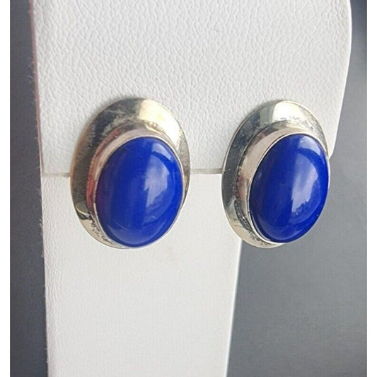 SOUTHVEST 925 STERLING SILVER OVAL 15x10 MM.  BLUE LAPIS LAZULI EARRINGS AT