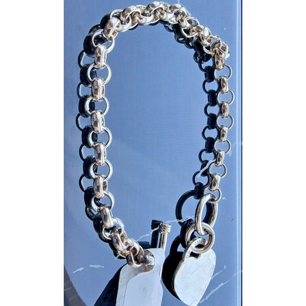 925 STERLING SILVER TOGGLE HEART CHARM BRACELET 7 inch AT