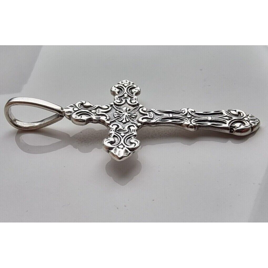 925 STERLING SILVER LARGE ORNAMENTAL GOTHIC CROSS PENDANT AT