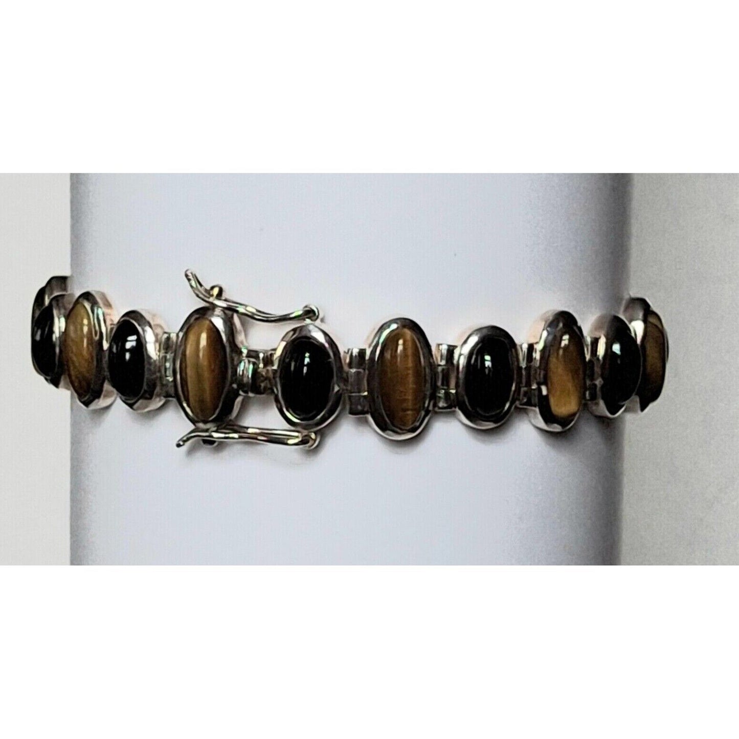 925 STERLING SILVER TIGER'S  EYE AND ONYX  BRACELET SKY