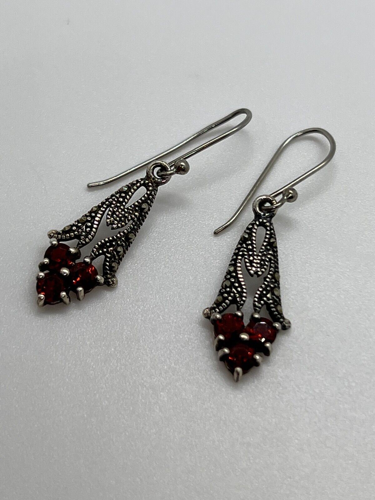 925 STERLING SILVER GARNET & MARCASITE EARRINGS