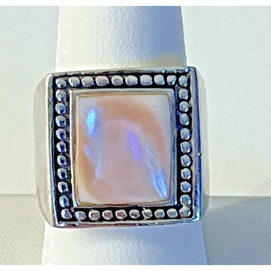 925 STERLING SILVER MOTHER OF PEARL SIGNET RING SIZE 8.75 SKY