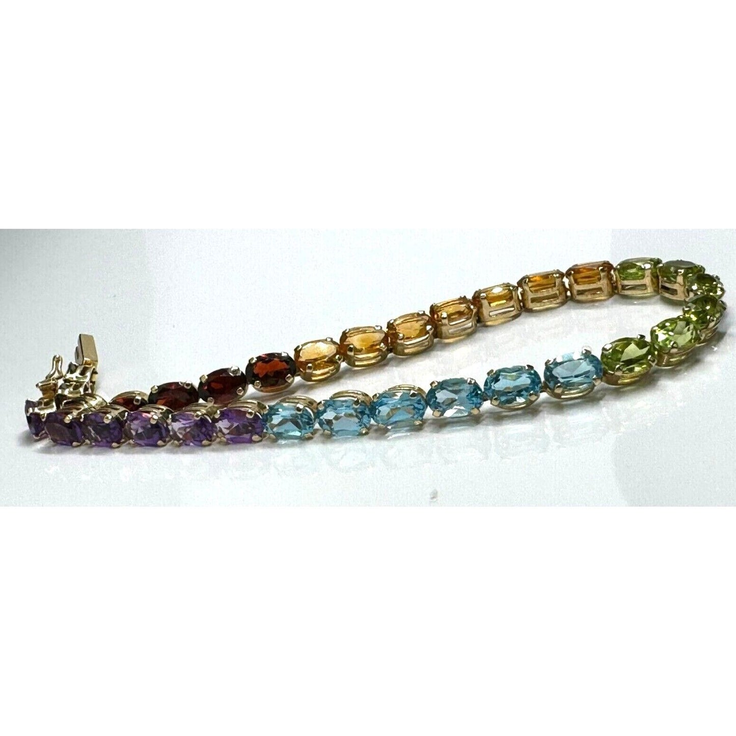 14K YELLOW GOLD MULTI GEMSTONE RAINBOW TENNIS BRACELET SKY