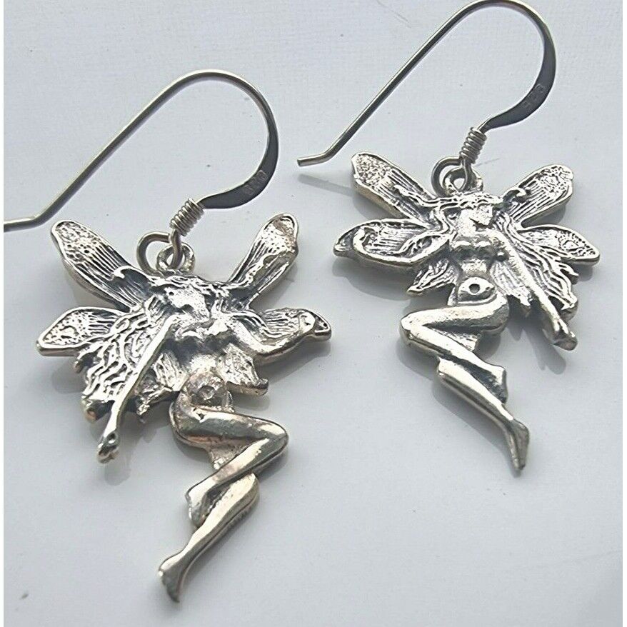 VINTAGE 925 STERLING SILVER FAIRY DANGLE EARRINGS AT