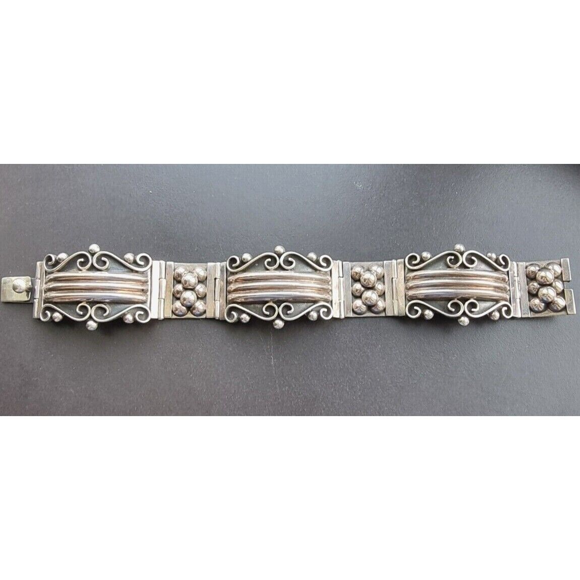 MODERNIST 925 STERLING SILVER LINKED BRACELET 7.5 inch AT