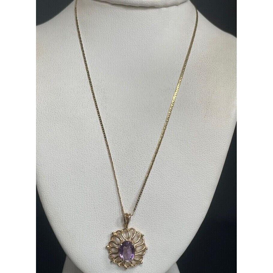 YELLOW GOLD  AND AMETHYST PENDANT NECKLACE SKY