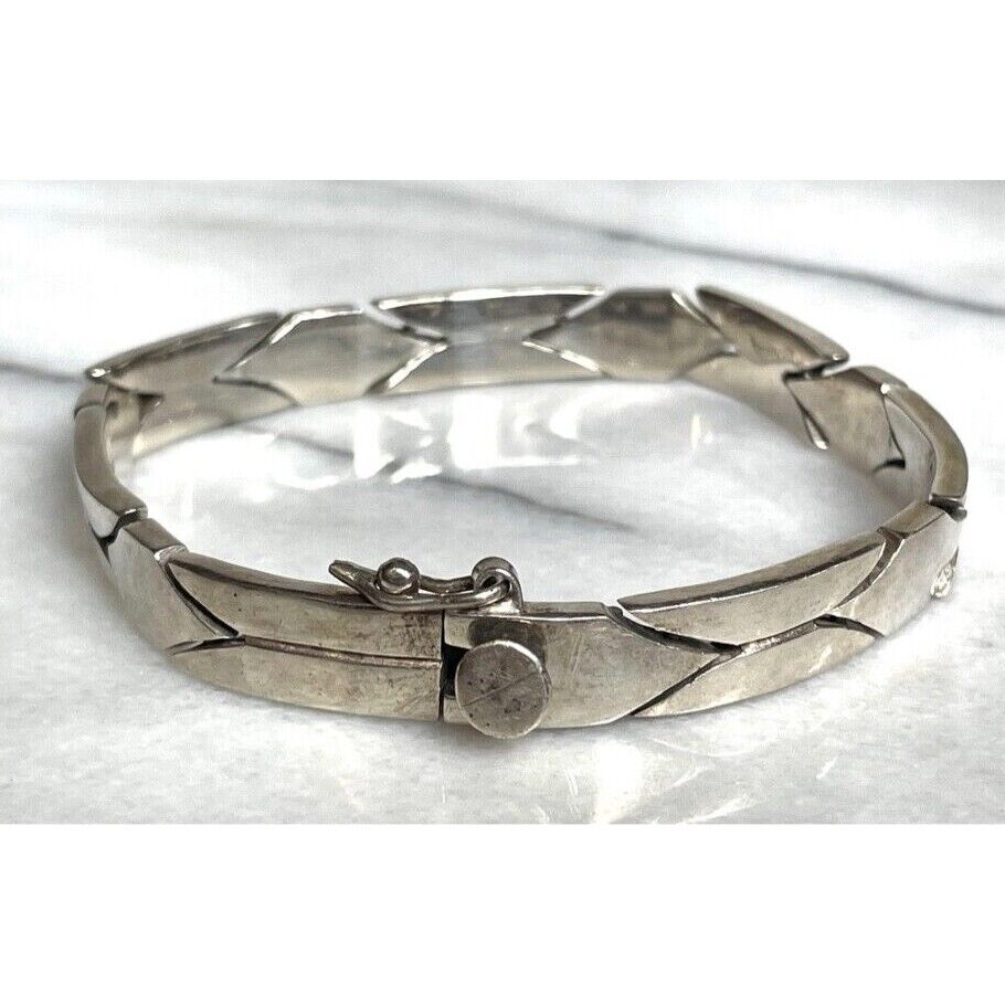 MODERNIST TAXCO SOLID CAST 950 STERLING SILVER UNISEX BRACELET SKY