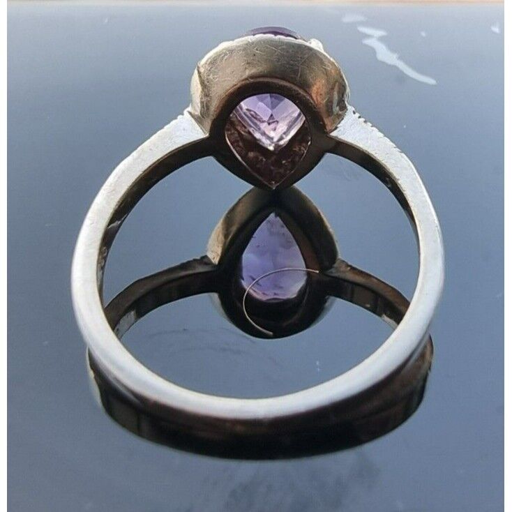 925 STERLING SILVER NATURAL  9x6 mm. PEAR SHAPED AMETHYST RING SIZE 8 AT