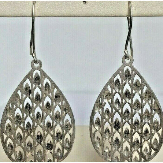 925 STERLING SILVER PIERCED DESIGN DROP DANGLE EARRINGS SKY