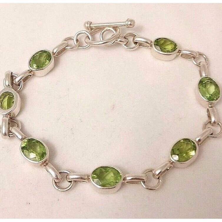 STERLING SILVER & 7 CT CHRYSOPRASE LINK BRACELET SKY