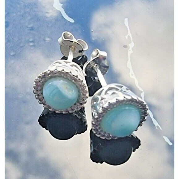 925 STERLING SILVER NATURAL ROUND 5.5 MM.  LARIMAR STUD EARRINGS AT