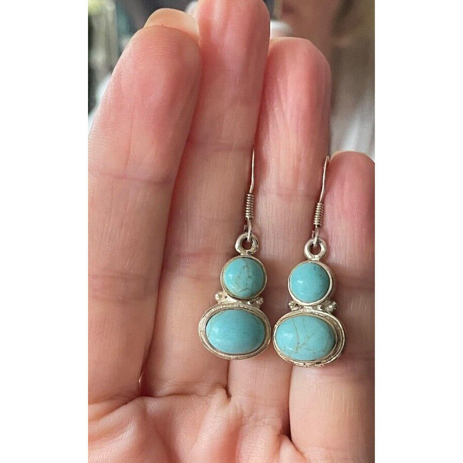 925 STERLING SILVER & TURQUOISE DANGLE EARRINGS SKY