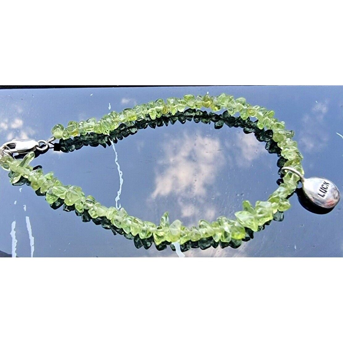 925 STERLING SILVER PERIDOT CRYSTAL LUCK BRACELET  8 INCH AT