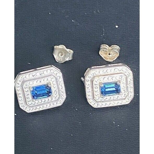 925 STERLING SILVER TOPAZ BLUE AND CLEAR CZ'S  EARRINGS SKY