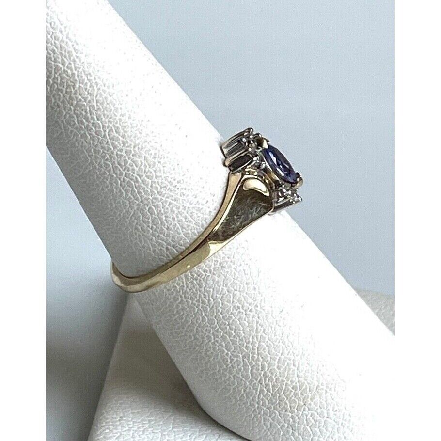 YELLOW GOLD  TANZANITE AND DIAMOND RING SIZE 6.75 SKY