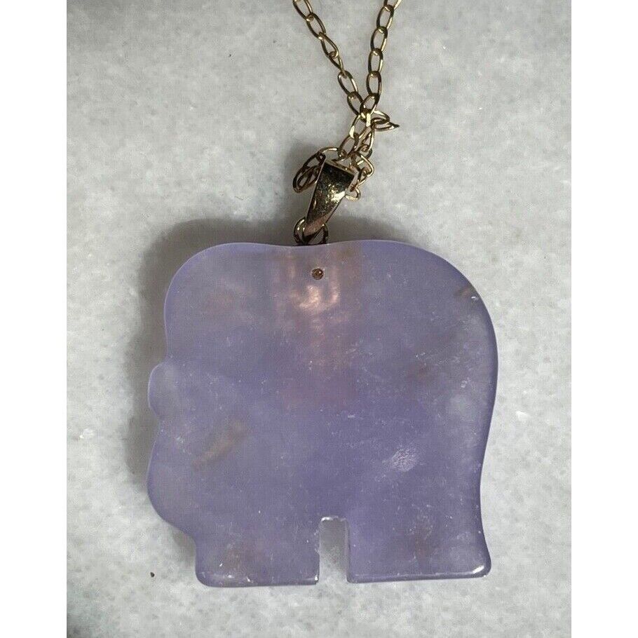 YELLOW GOLD LAVENDER CHALCEDONY ELEPHANT PENDANT  NECKLACE SKY