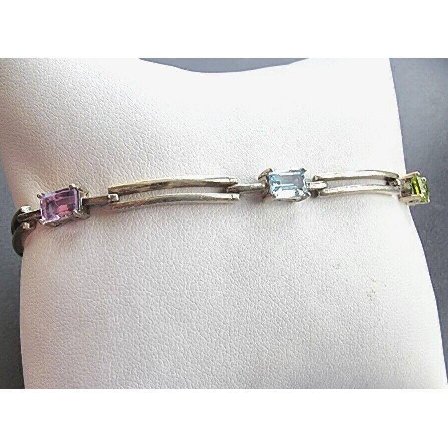 LGP 925 STERLING SILVER MULTI GEMSTONE TENNIS BRACELET 7.75 inch AT