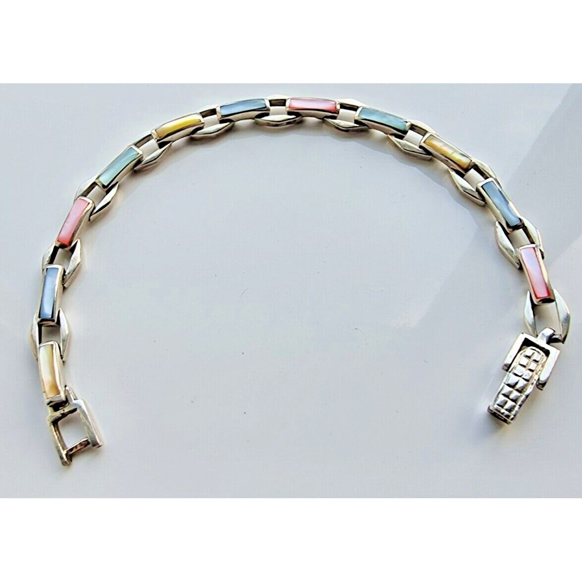 925 STERLING SILVER MULTICOLOR GEMSTONE INLAY BRACELET 7 INCH AT