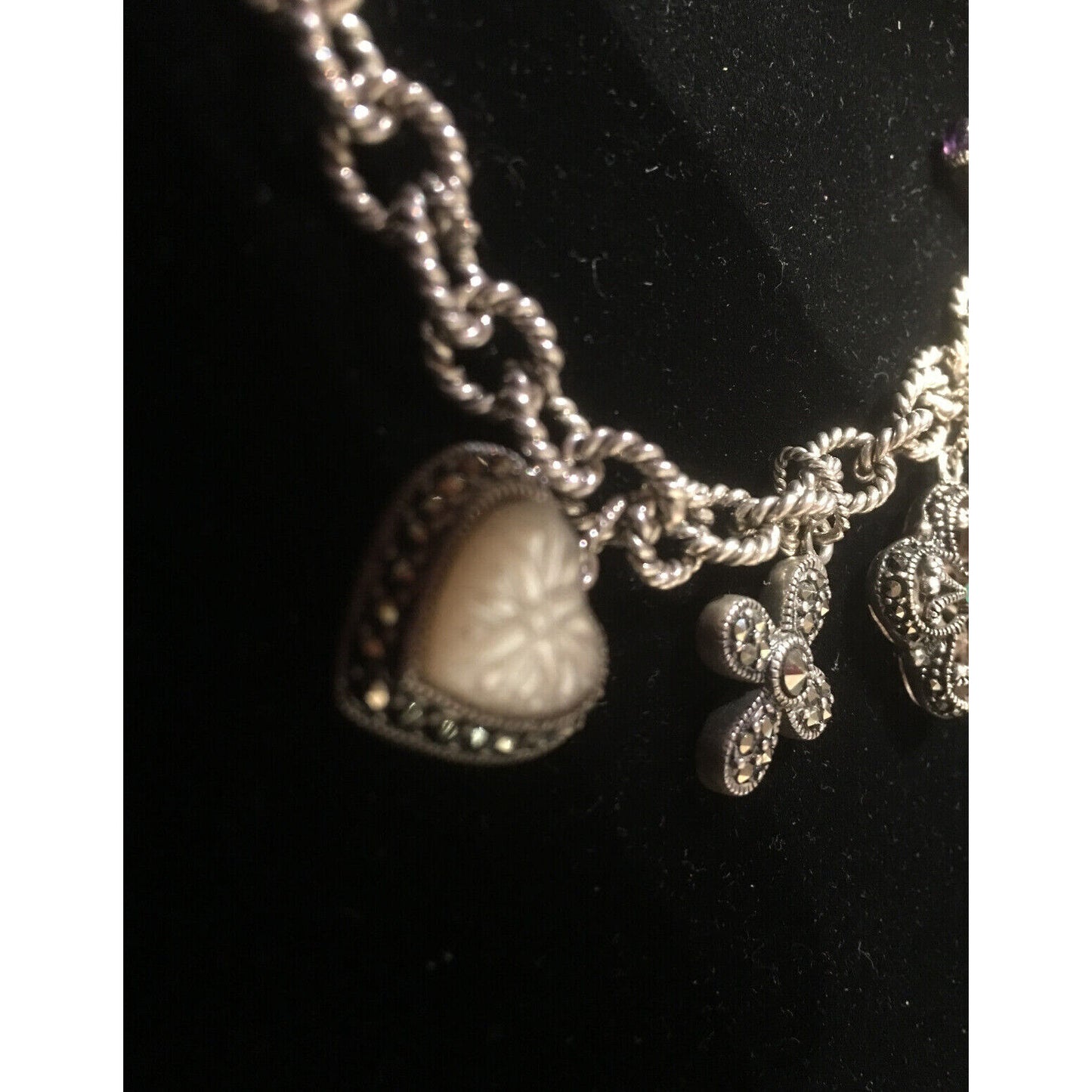 STERLING SILVER HEARTS AND ROSES CHARM BRACELET SKY