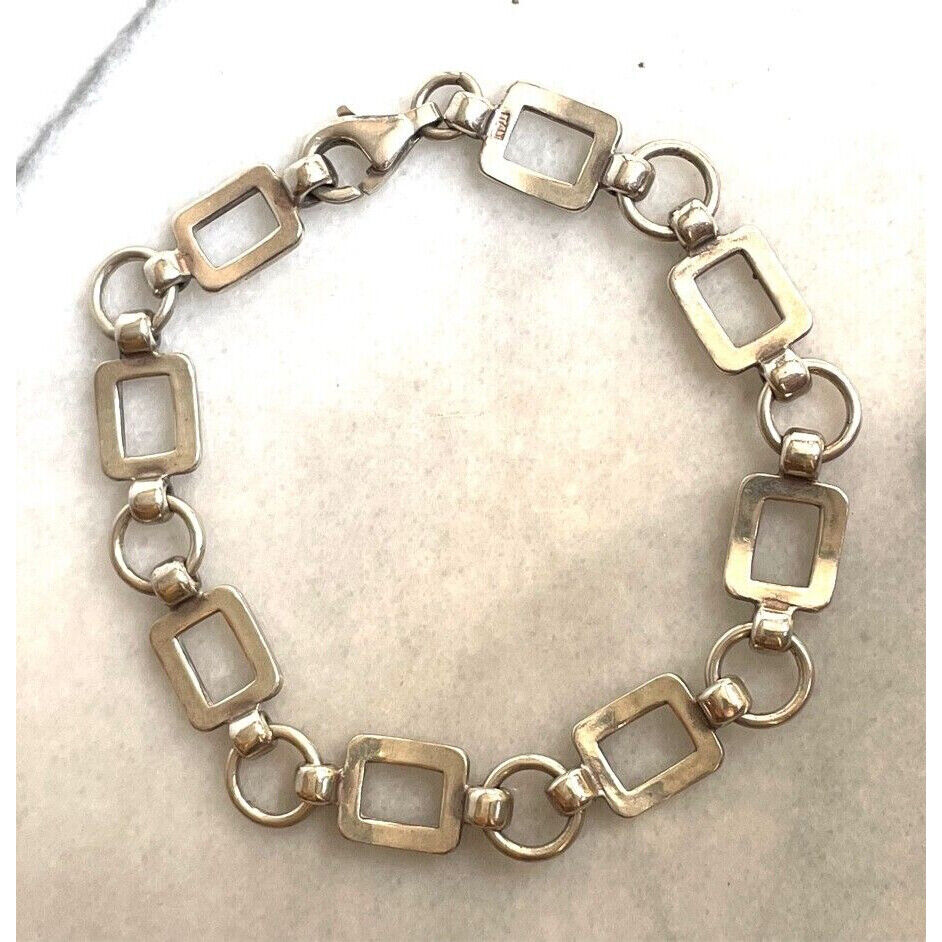 ITALIAN 925 STERLING SILVER RECTANGULAR AND ROUND LINKS BRACELET SKY