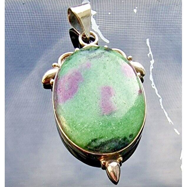 925 STERLING SILVER NATURAL RUBY ZOISITE CABOCHON PENDANT AT