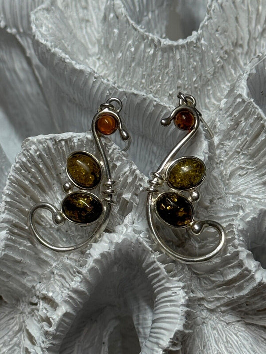 925 STERLING SILVER AMBER EARRINGS LENGTH 2 Inch