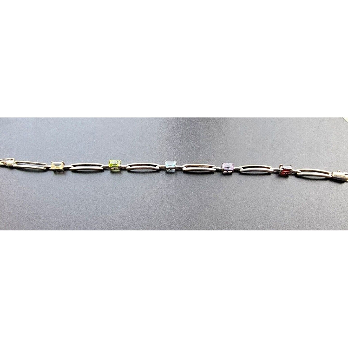 LGP 925 STERLING SILVER MULTI GEMSTONE TENNIS BRACELET 7.75 inch AT