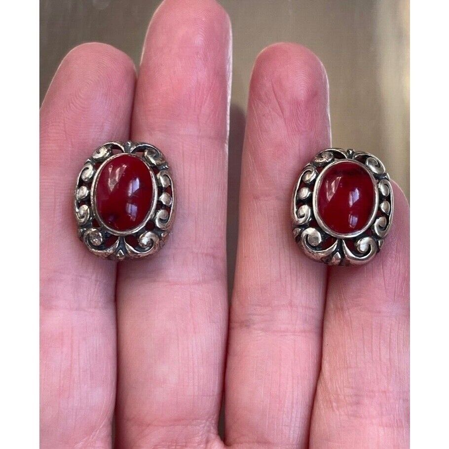 925 STERLING SILVER RED JASPER STUD EARRINGS SKY