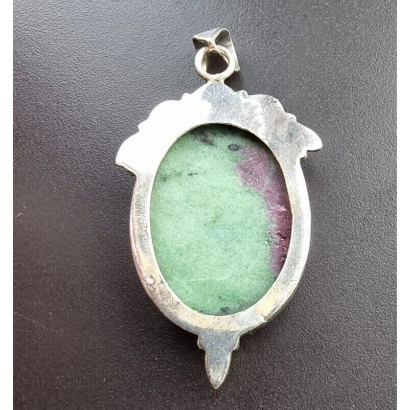 925 STERLING SILVER NATURAL RUBY ZOISITE CABOCHON PENDANT AT