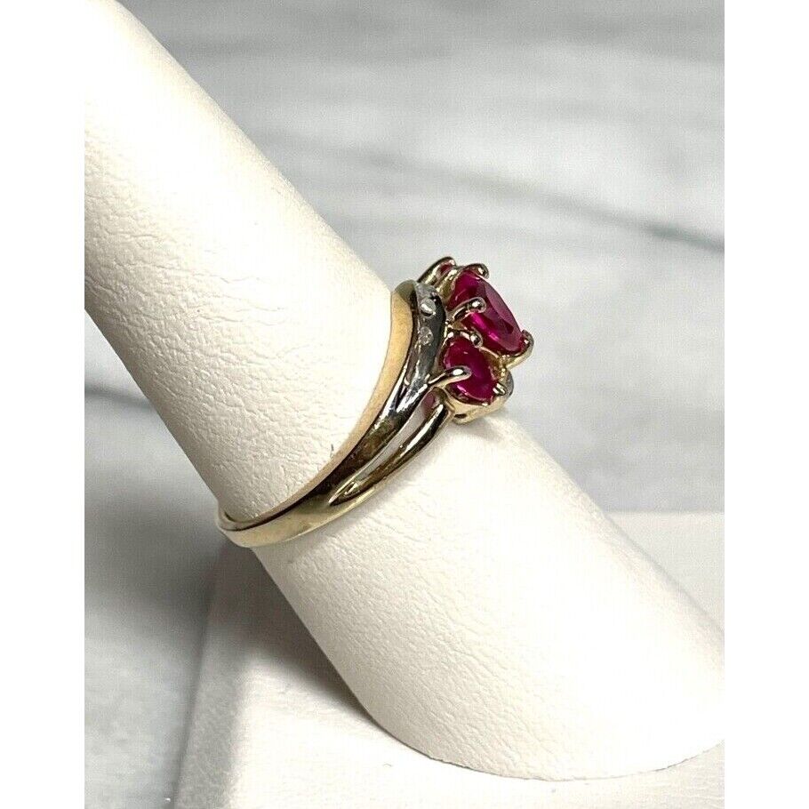 925 STERLING SILVER LAB-CREATED RUBY AND NATURAL DIAMONS RING SIZE 7 SKY