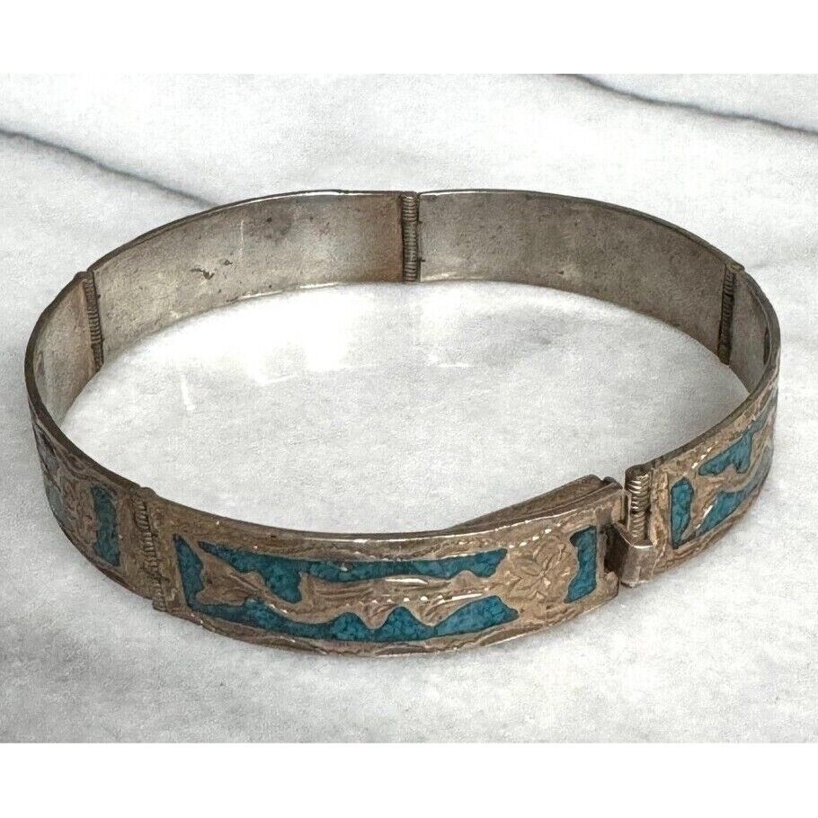 G.M. 10 MEXICO 925 STERLING SILVER TURQUOISE INLAID BRACELET SKY