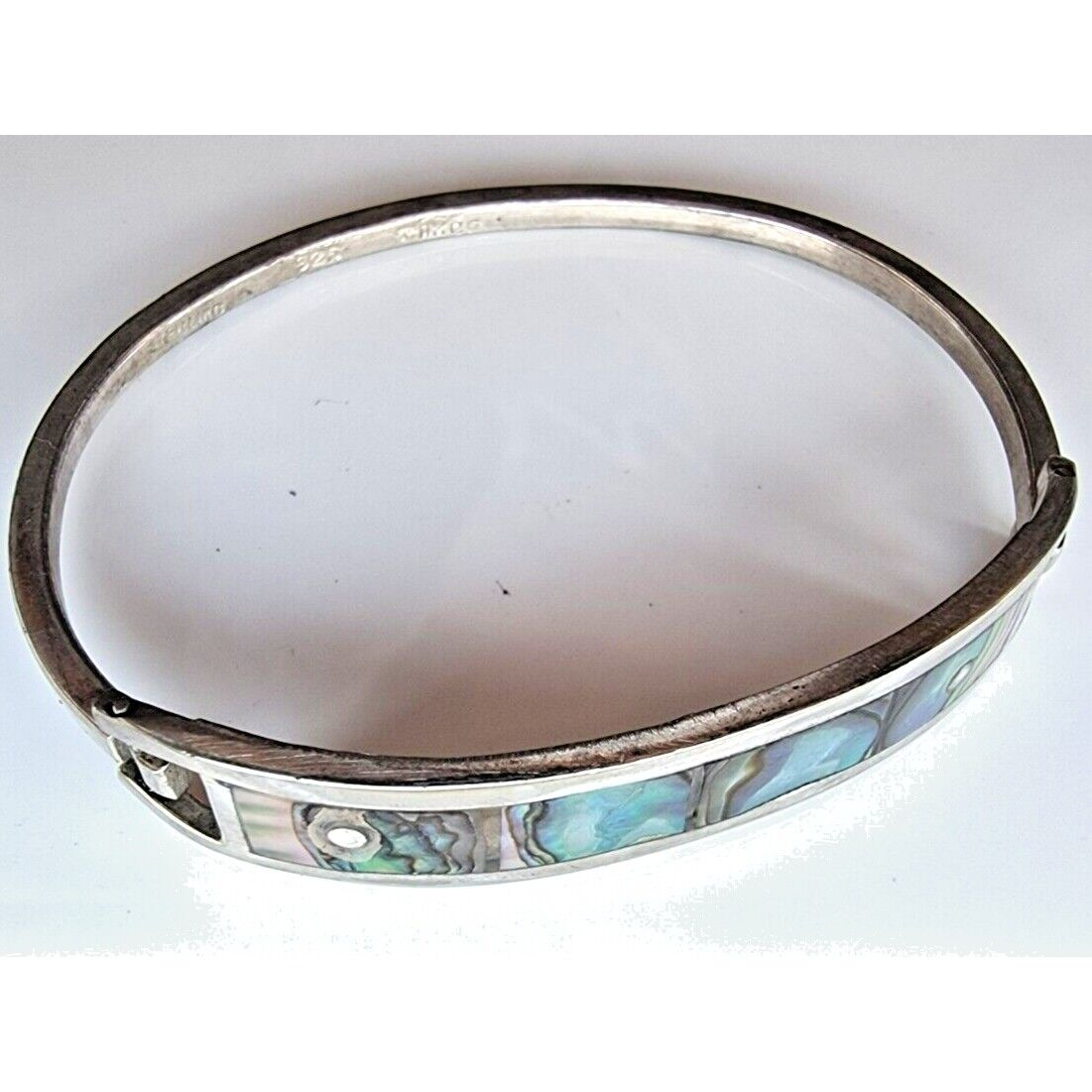 TAXCO 925 STERLING SILVER ABALONE SHELL INLAY CUFF BRACELET AT