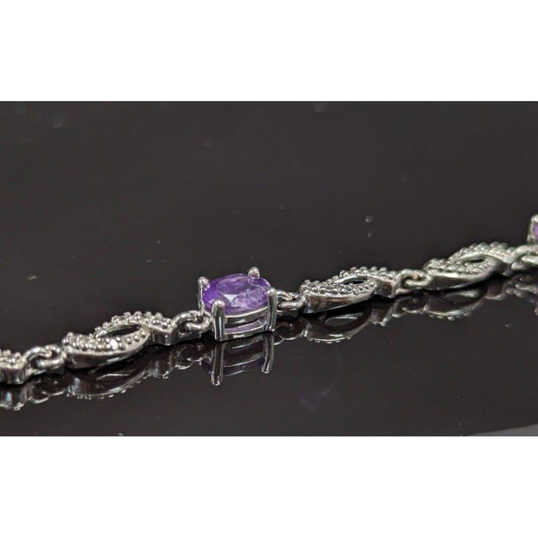 925 sterling silver 5x4 mm. oval amethyst bracelet . 7.25 inch AT