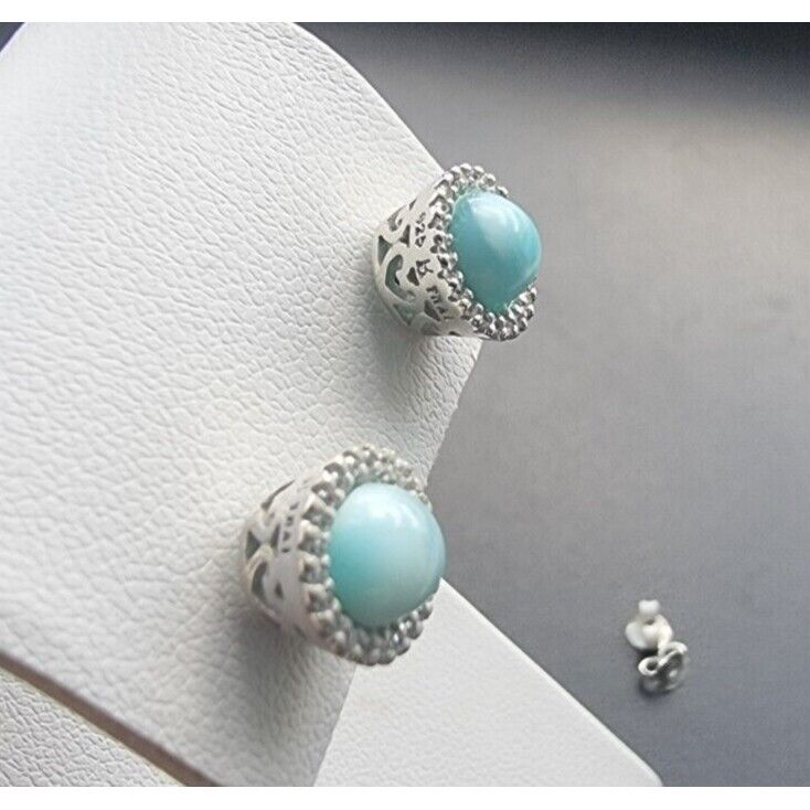 925 STERLING SILVER NATURAL ROUND 5.5 MM.  LARIMAR STUD EARRINGS AT