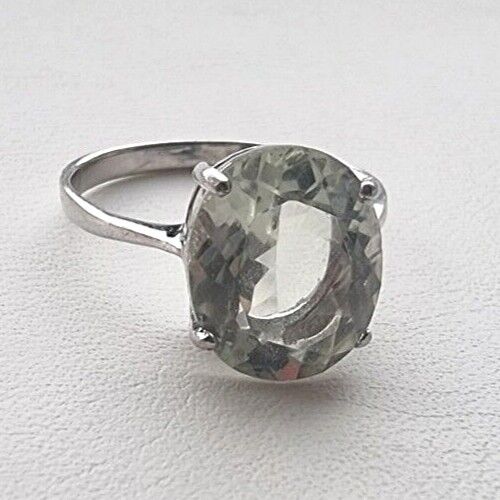 925 STERLING SILVER OVAL OLIVE 12X10 mm QUARTZ RING SIZE 7.75 AT