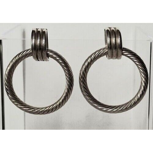 CLASSY 925 STERLING  SILVER  CABLE DESIGN  HOOP EARRINGS SKY