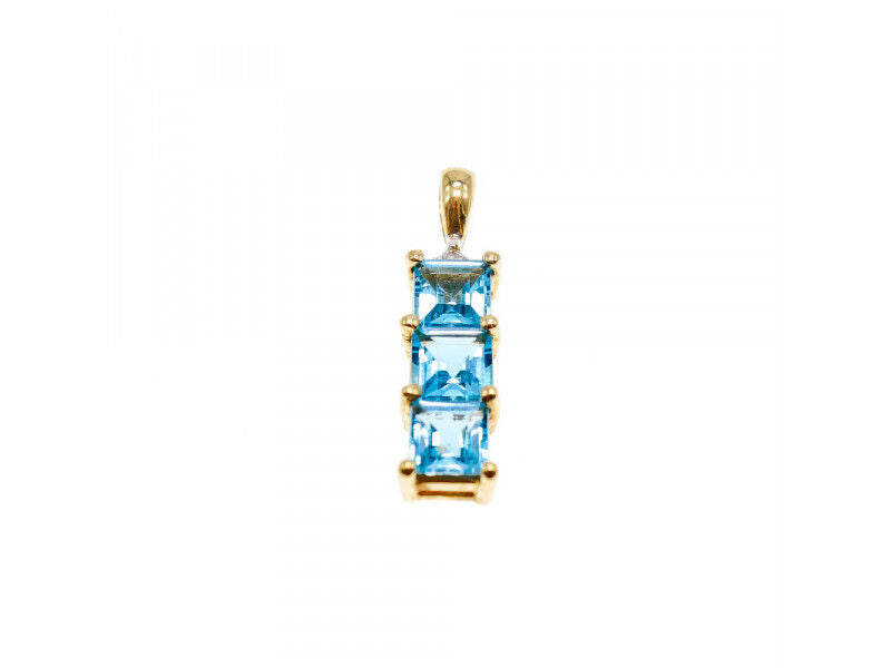 14K YELLOW GOLD BLUE TOPAZ & DIAMOND PENDANT