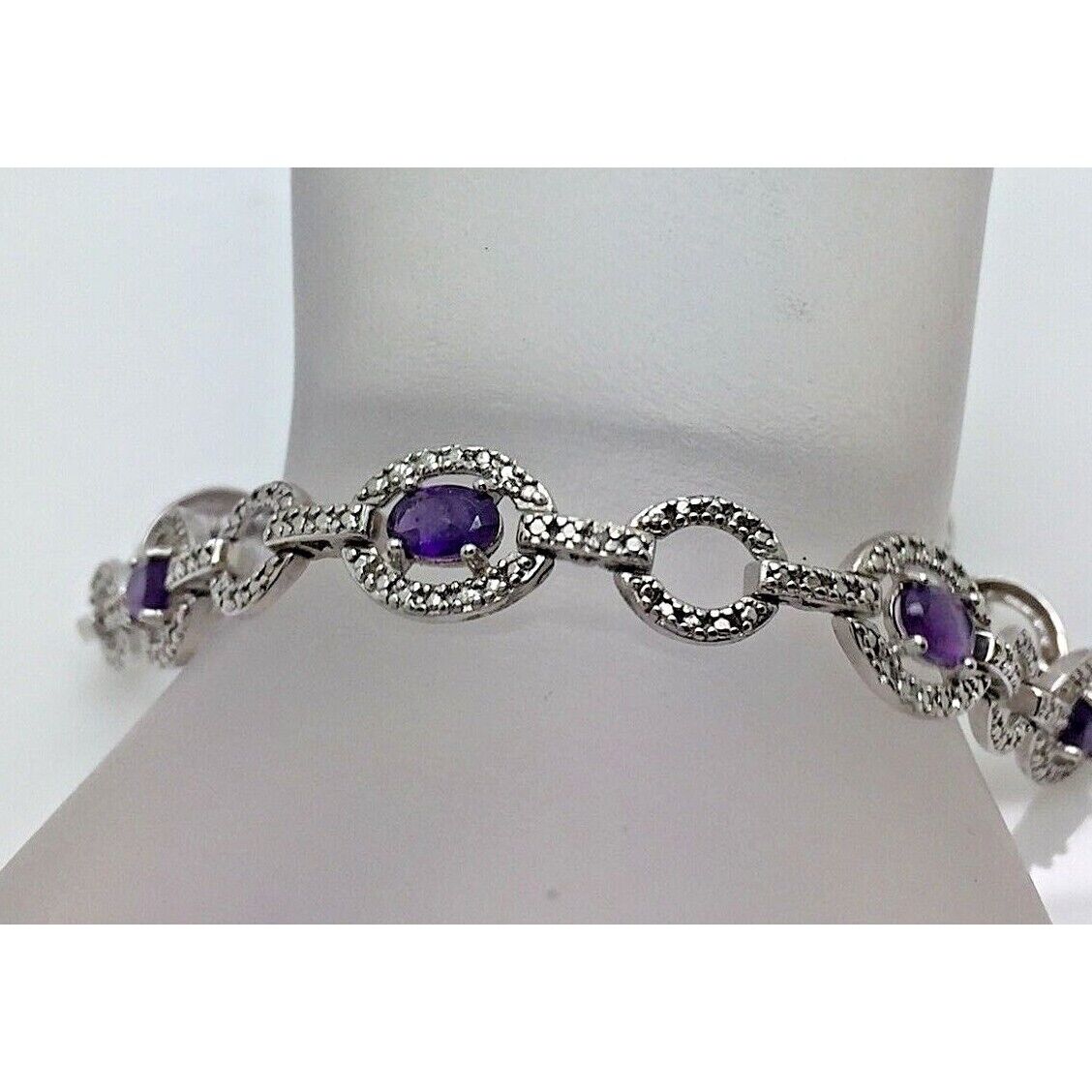 STERLING SILVER 3CT AMETHYST LINK BRACELET SKY