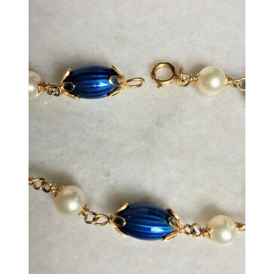 18K YELLOW GOLD GUILLOCHE ENAMEL & PEARLS BRACELET SKY