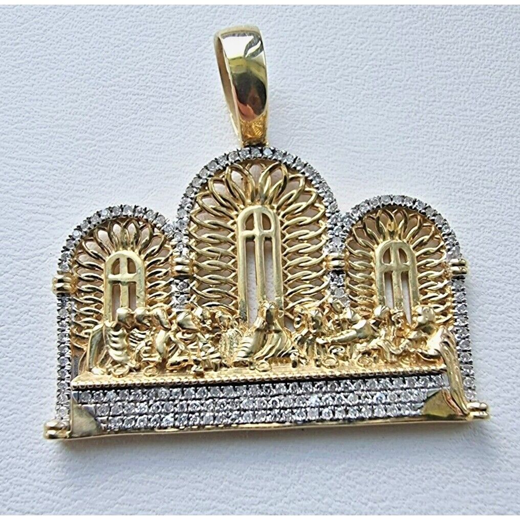 10K YELLOW GOLD DIAMOND JESUS APOSTLES LAST SUPPER PENDANT AT