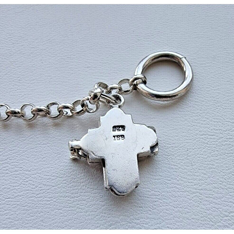 JBB 925 STERLING SILVER ITALY TOGGLE CLASP CHARM BRACELET CROSS  7,25 INCH AT