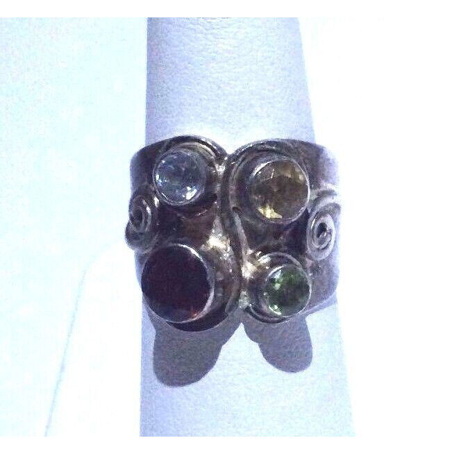 925 STERLING SILVER MULTI-GEMS RING. SIZE 7 SKY