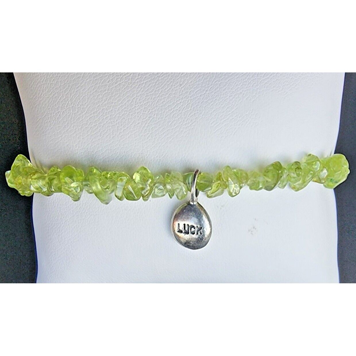 925 STERLING SILVER PERIDOT CRYSTAL LUCK BRACELET  8 INCH AT